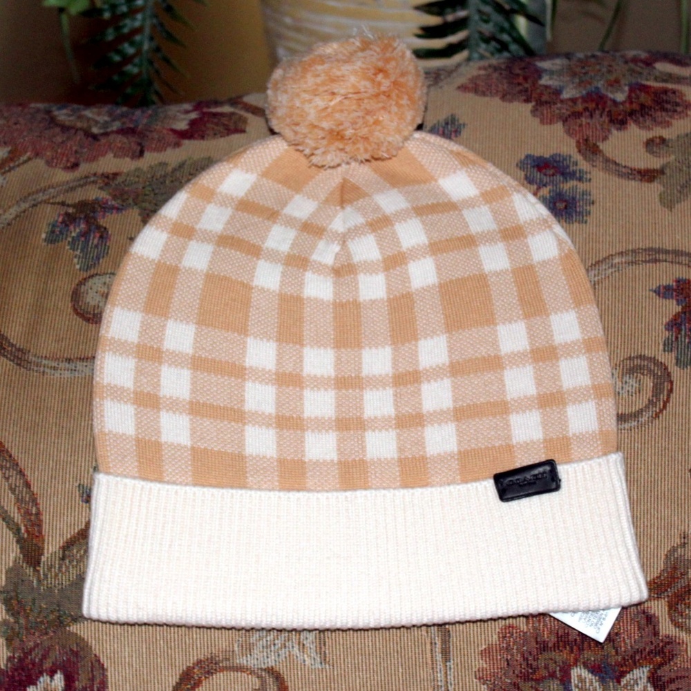Coach Plaid Pom Hat Caramel - Picture 2 of 2